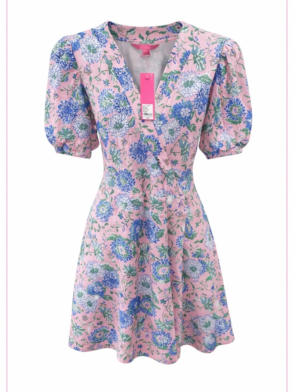 NWT Lilly Pulitzer Pink Floral Wrap Dress Puff Sleeve